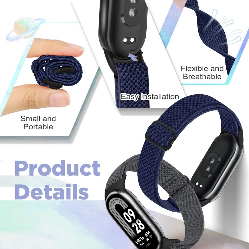 Bcuckood Elastic Bands Compatible with Xiaomi Smart Band 10/9/8 for Women Men, Stretchy Solo Loop Soft Nylon Elastic Strap Replacement Wristband for Xiaomi Mi Band 10/9/8ï¼Œ3 PCS - Image 2