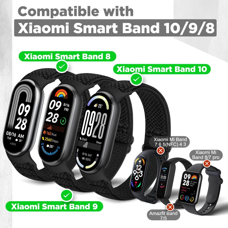 Bcuckood Elastic Bands Compatible with Xiaomi Smart Band 10/9/8 for Women Men, Stretchy Solo Loop Soft Nylon Elastic Strap Replacement Wristband for Xiaomi Mi Band 10/9/8ï¼Œ3 PCS - Image 3