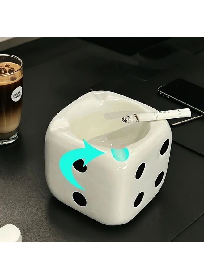 White Ceramic Dice Ashtray Portable Car Cigarette Holder Home Bar Decor Gift - Image 5