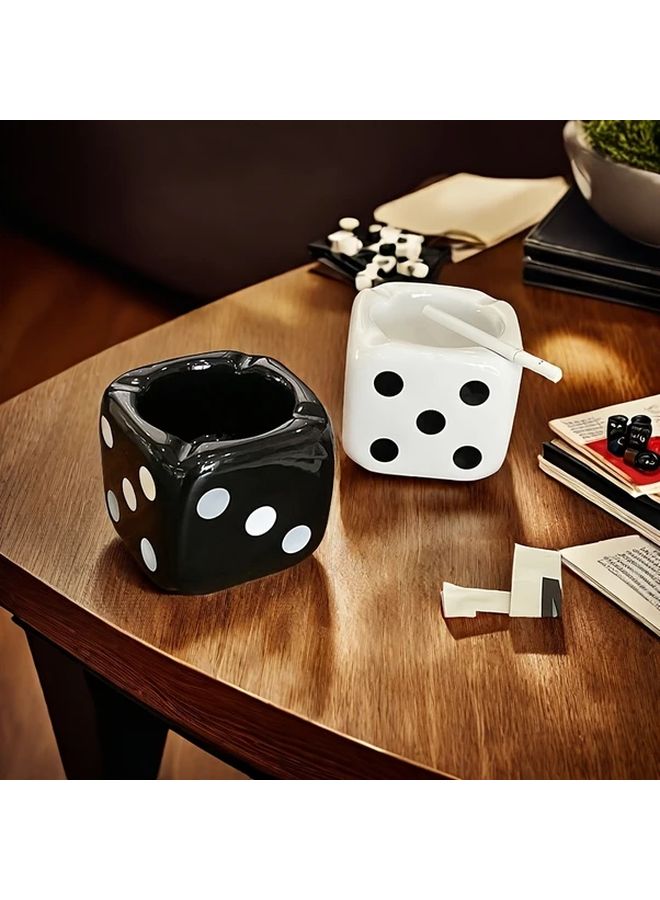 White Ceramic Dice Ashtray Portable Car Cigarette Holder Home Bar Decor Gift - Image 2