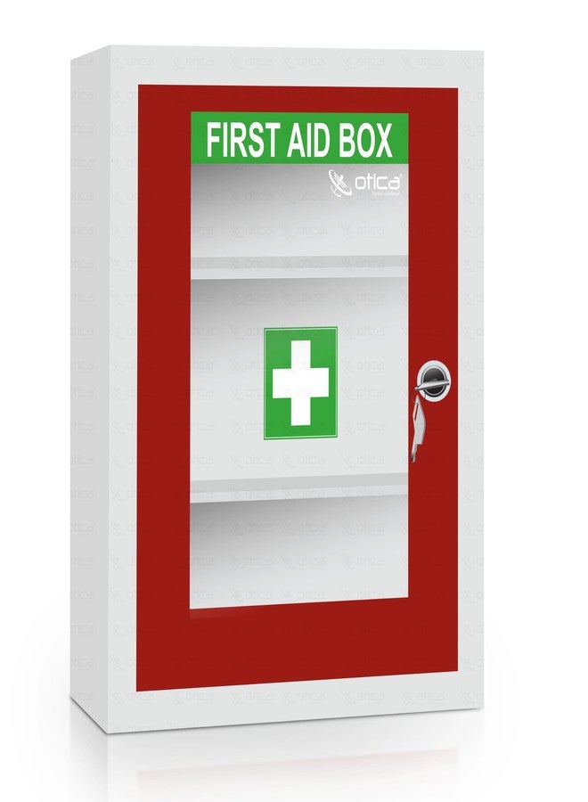 OTICA First Aid Box Emergency Medical Kit for Medicine Storage Multi Compartment First Aid Kit Box for Home, School, Office with Key Lock, Big Size, Wall Mount - Image 1