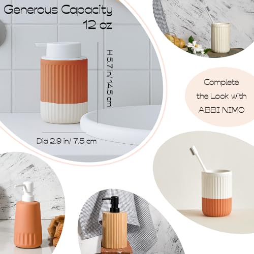 ABBI NIMO Hand Dipped Terracotta Ceramic Foam Soap Dispenser, 12 oz Rippled Bubble-Up Bottle with White Silicone Pump, Refillable Orange Hand Soap Dispenser for Bathroom - Image 5