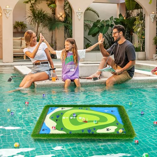 Cupohus Stable Floating Golf Green for Pool35x 24 Floating Chipping Green Practice Mat Adult Fun Backyard Water Golf Games Gift Support Training Competition for 4 Golfers Simple Model - Image 5