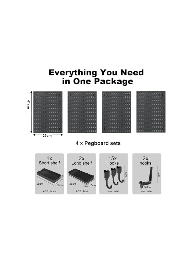 S-TOP Pegboard Combination Kit Wall Mount Peg Board Organizer – Heavy Duty Pegboard Panel Kit with 23 Accessories - Image 3
