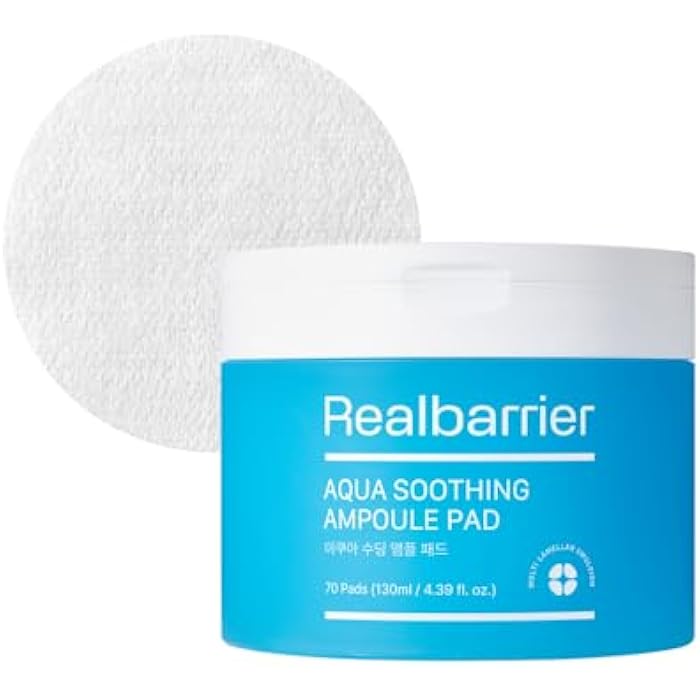 Real Barrier Aqua Soothing Ampoule Pad, 70 Pads l Hyaluronic Acid Facial Serum | Redness Relief for Sensitive Skin | Facial Moisturizer for Dry Skin| Calming Chamomile Extract| Korean Skincare - Image 1