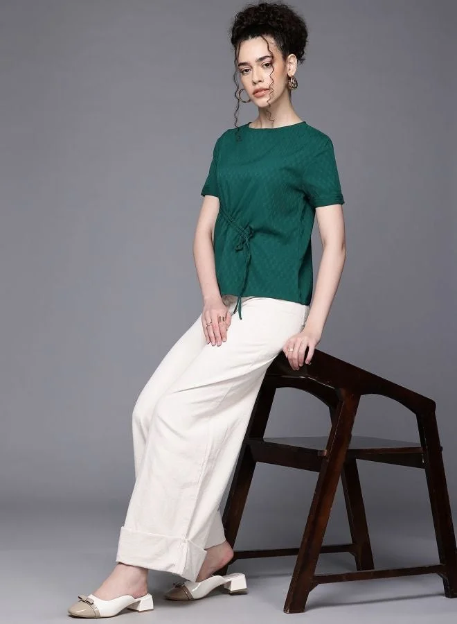Freehand  Women Relaxed Fit Textured Round Neck Sleeveless Ruched Top  | Best Price UAE