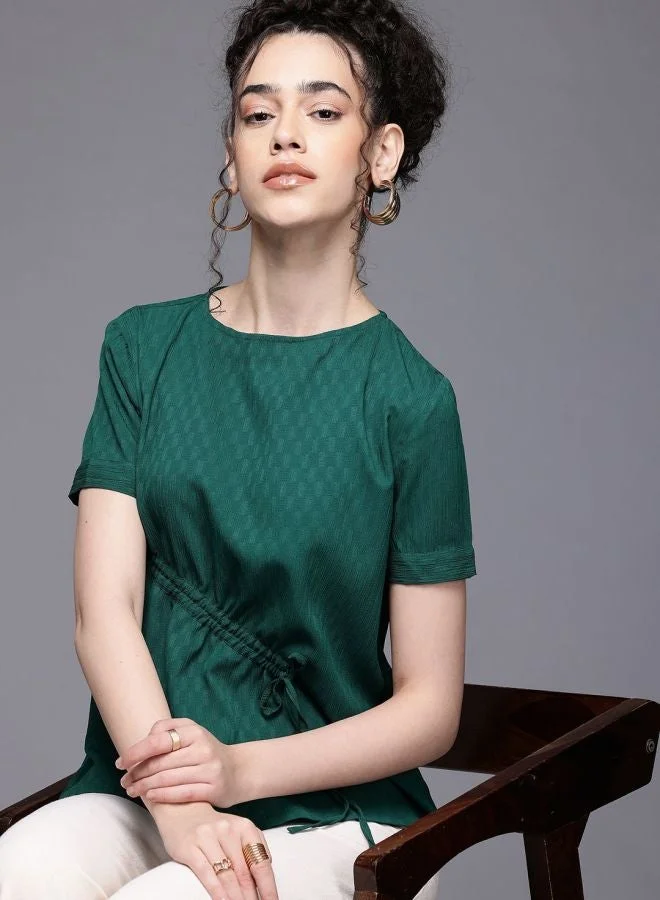 Freehand  Women Relaxed Fit Textured Round Neck Sleeveless Ruched Top  | Best Price UAE