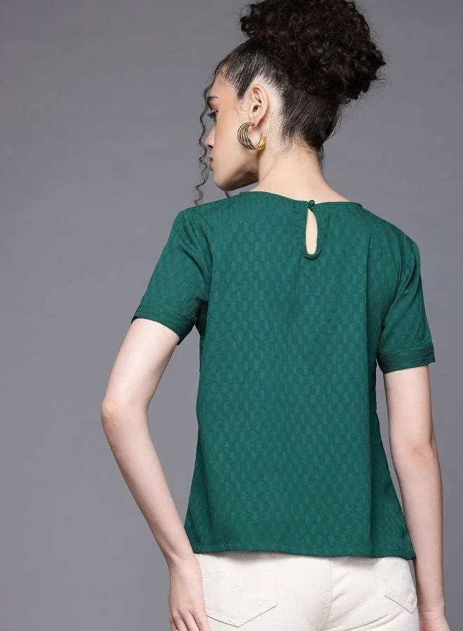 Freehand  Women Relaxed Fit Textured Round Neck Sleeveless Ruched Top  | Best Price UAE