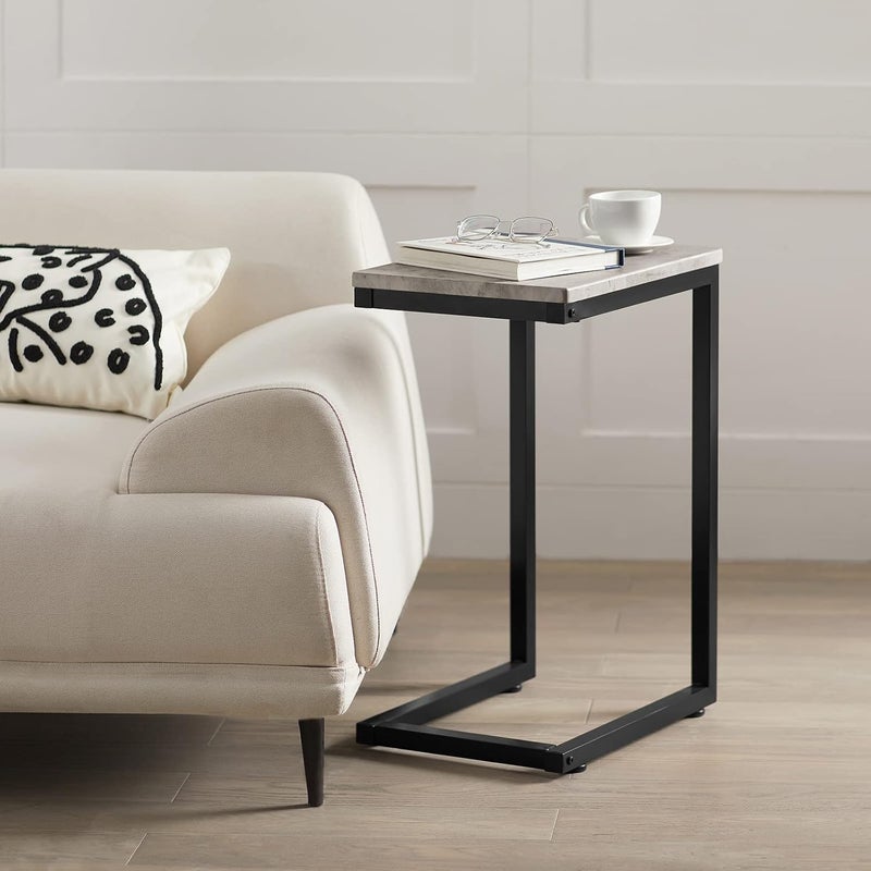 سو باي طاولات خدمة طاولة خدمة طاولة جانبية Side Table Coffee Small Table Narrow C-Shaped End Bed Side Tables for Living Room,Bedroom,Home Office,Grey Tabletop طاولات غرفة المعيشة FBT44-HG - Image 4