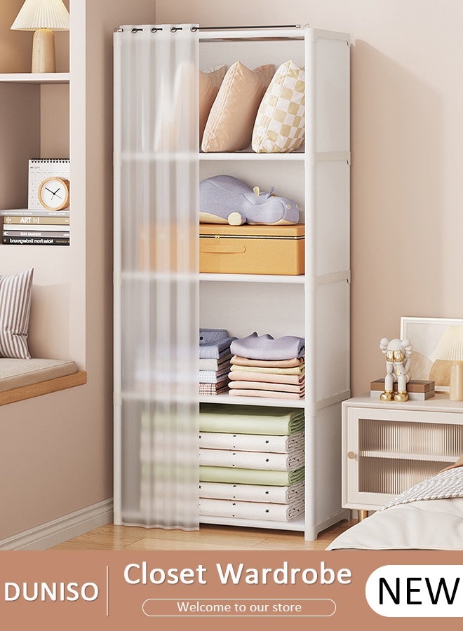 DUNISO خزانة ملابس محمولة من القماش، خزانة كبيرة بسعة تخزين عالية مع 4 رفوف، خزانة لتخزين الملابس مع ستارة، منظم خزانة بإطار معدني لغرفة النوم أو غرفة المعيشة - Image 1