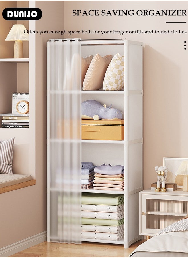 DUNISO Portable Fabric Wardrobe, Large Capacity Wardrobe Closet Organizer with 4 Storage Shelves, Clothes Storage Cabinet with Curtain, Closet Organizer with Metal Frame for Bedroom Living Room  - Image 2