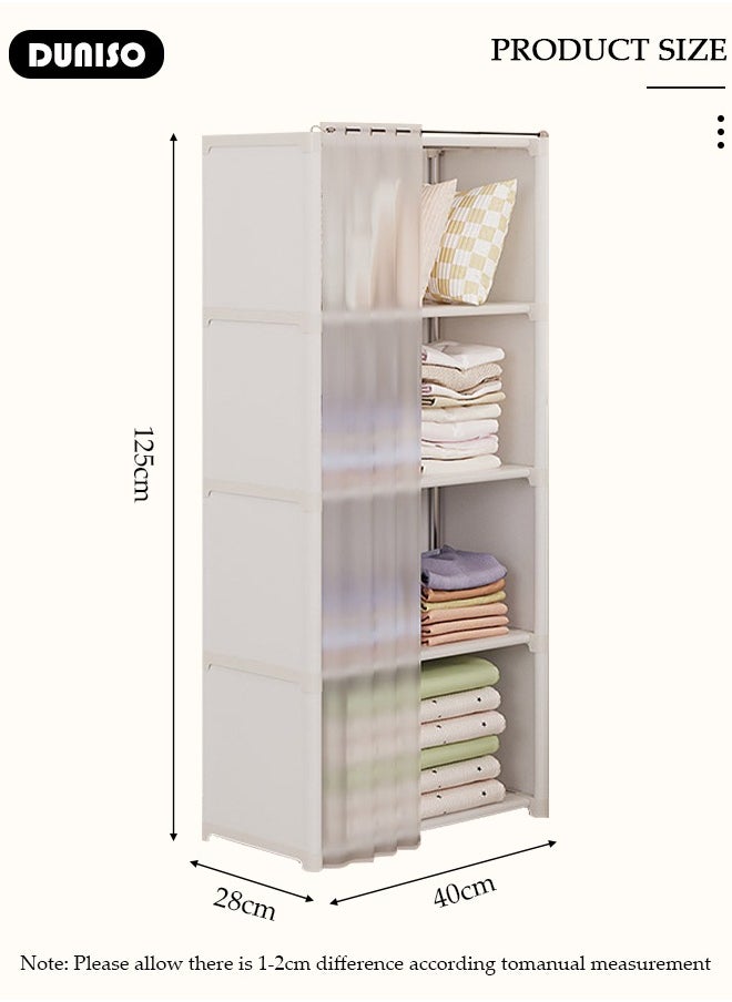 DUNISO Portable Fabric Wardrobe, Large Capacity Wardrobe Closet Organizer with 4 Storage Shelves, Clothes Storage Cabinet with Curtain, Closet Organizer with Metal Frame for Bedroom Living Room  - Image 4
