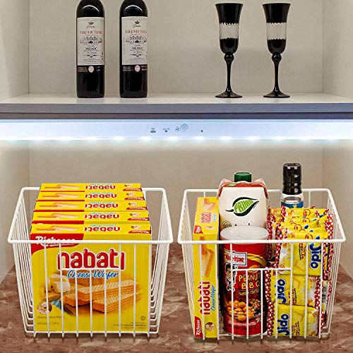 iPEGTOP Deep Refrigerator Freezer Baskets, Large Household Wire Storage Basket Bins Organizer with Handles for Kitchen, Pantry, Freezer, Cabinet, Closets, Pearl White, Set of 2 - Image 2