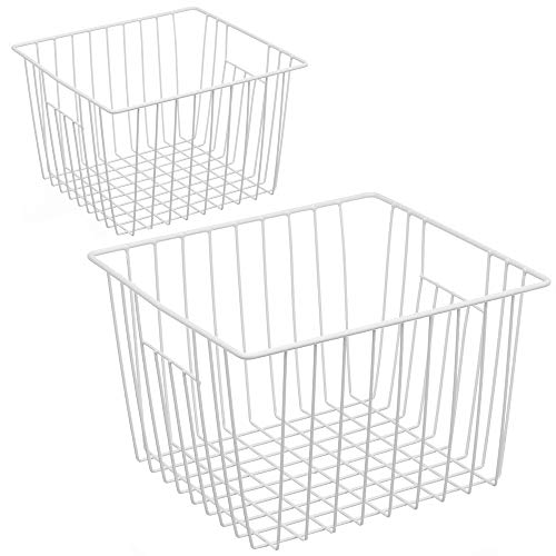 iPEGTOP Deep Refrigerator Freezer Baskets, Large Household Wire Storage Basket Bins Organizer with Handles for Kitchen, Pantry, Freezer, Cabinet, Closets, Pearl White, Set of 2 - Image 1