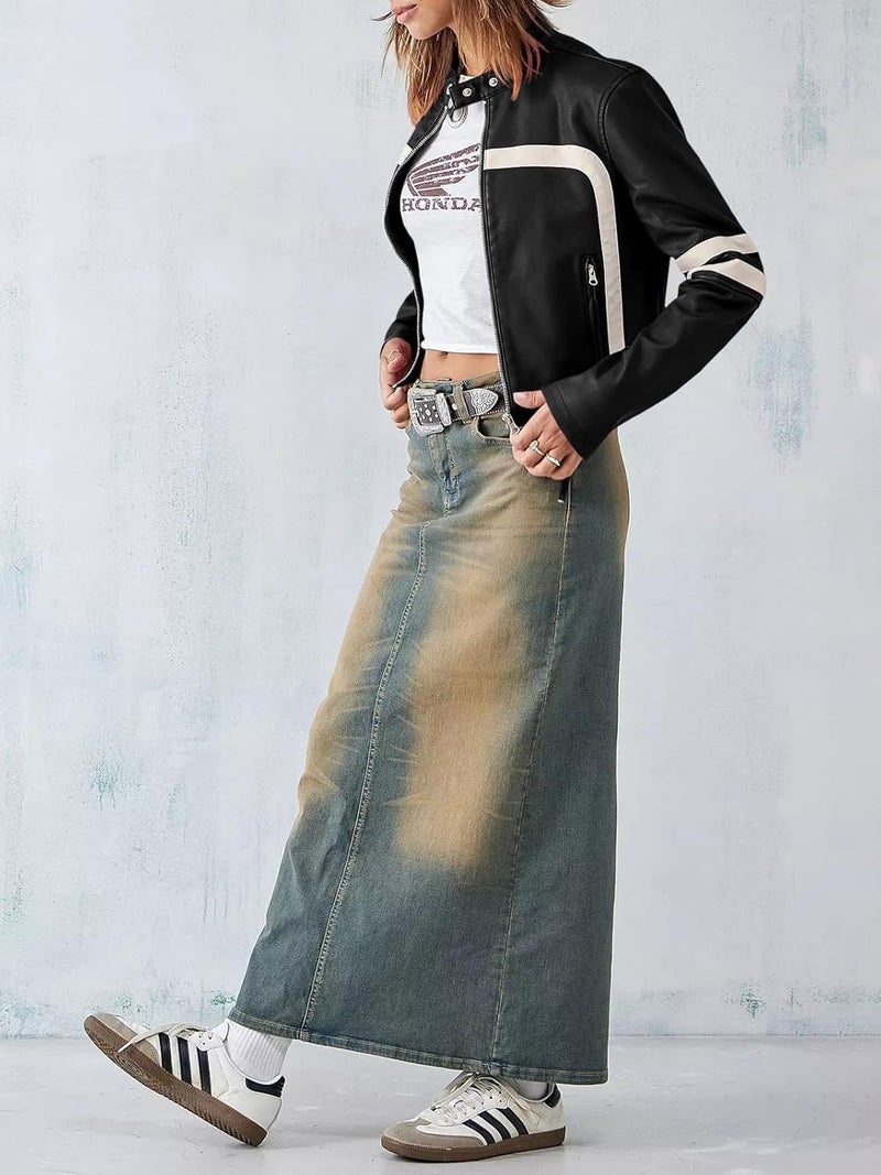 Saodimallsu Women’s Faux Leather Cropped Moto Jacket with Stand Collar - Image 5