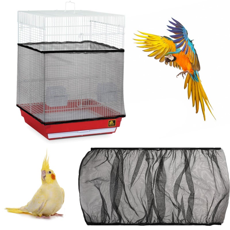 Trinkrittey Adjustable Bird Cage Seed Catcher Net Cover Elastic Band Mesh Cover Black for Parrot Cages - Image 1