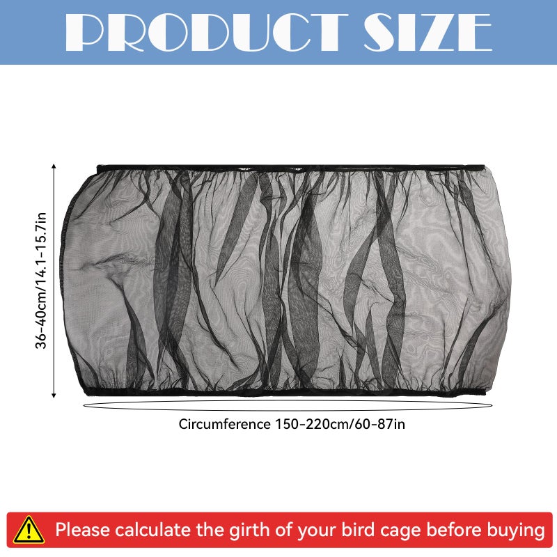 Trinkrittey Adjustable Bird Cage Seed Catcher Net Cover Elastic Band Mesh Cover Black for Parrot Cages - Image 2
