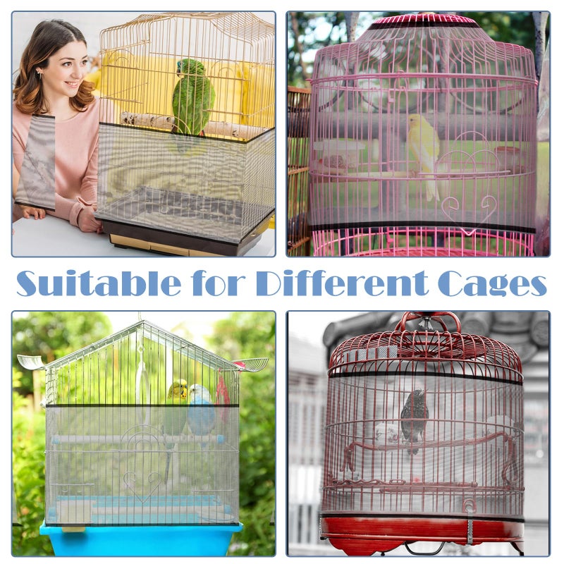 Trinkrittey Adjustable Bird Cage Seed Catcher Net Cover Elastic Band Mesh Cover Black for Parrot Cages - Image 5