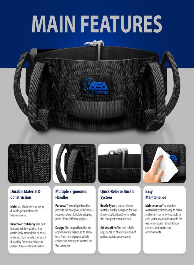 ASA TECHMED Gait Belts for Seniors Elderly Handicap - Accessories for Daily Living, Stand Assist Aid for Elderly, Medical Transport Equipment & Transfer Aid Items for Elderly - Image 2