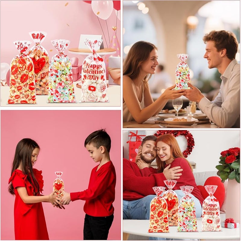 ZYLOP Valentines Cellophane Treat Bags - 50 PCS Plastic Valentines Candy Bags with Twist Ties for Cookie Goodie Valentine Gift Bag for Valentine Day Wedding Party Favor Supplies, 10.6x 5.2 Inch, 4 Style - Image 5
