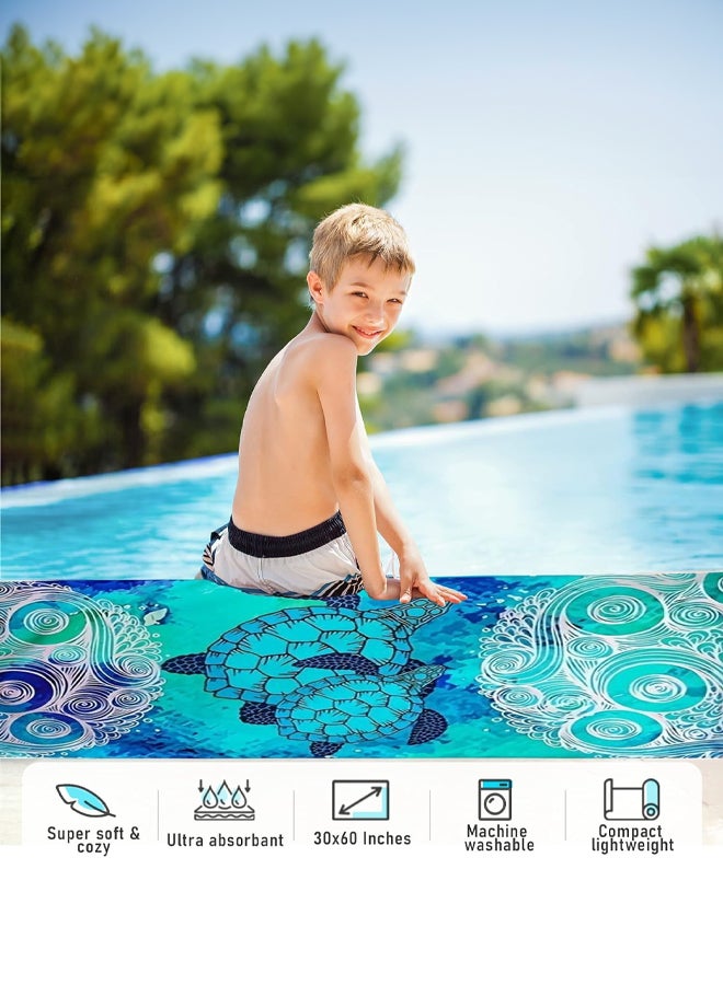 شبيلي منشفة شاطئ كبيرة الحجم من الألياف الدقيقة، مناشف شاطئ مقاومة للرمل وإكسسوارات سفر سريعة الجفاف، مناشف مسبح باردة قابلة للغسل وخفيفة تُلف بسهولة، فائقة الامتصاص بحجم ‎150×75‏ سم ونقشة سلحفاة ناعمة - Image 4