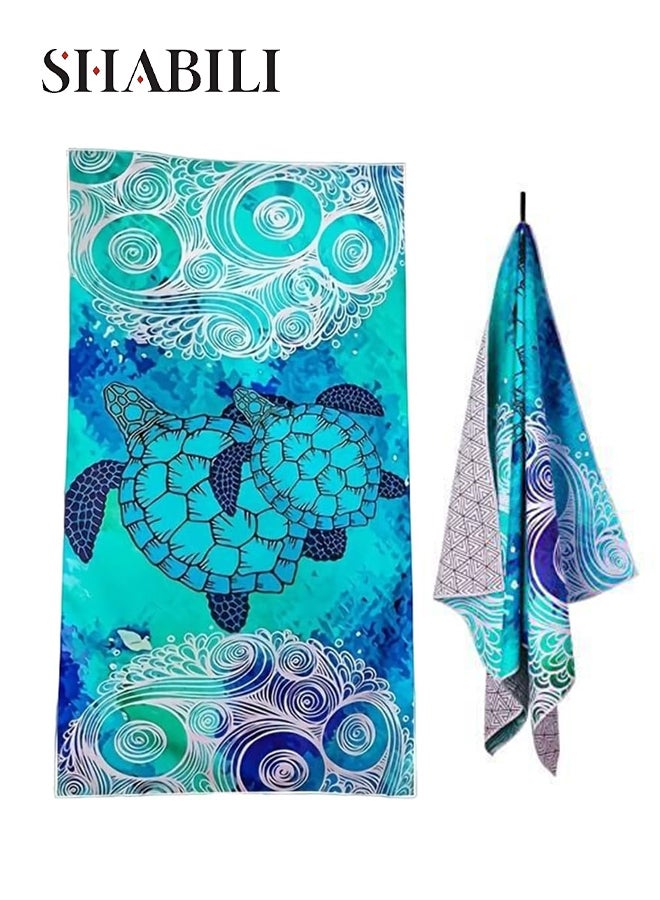شبيلي منشفة شاطئ كبيرة الحجم من الألياف الدقيقة، مناشف شاطئ مقاومة للرمل وإكسسوارات سفر سريعة الجفاف، مناشف مسبح باردة قابلة للغسل وخفيفة تُلف بسهولة، فائقة الامتصاص بحجم ‎150×75‏ سم ونقشة سلحفاة ناعمة - Image 1