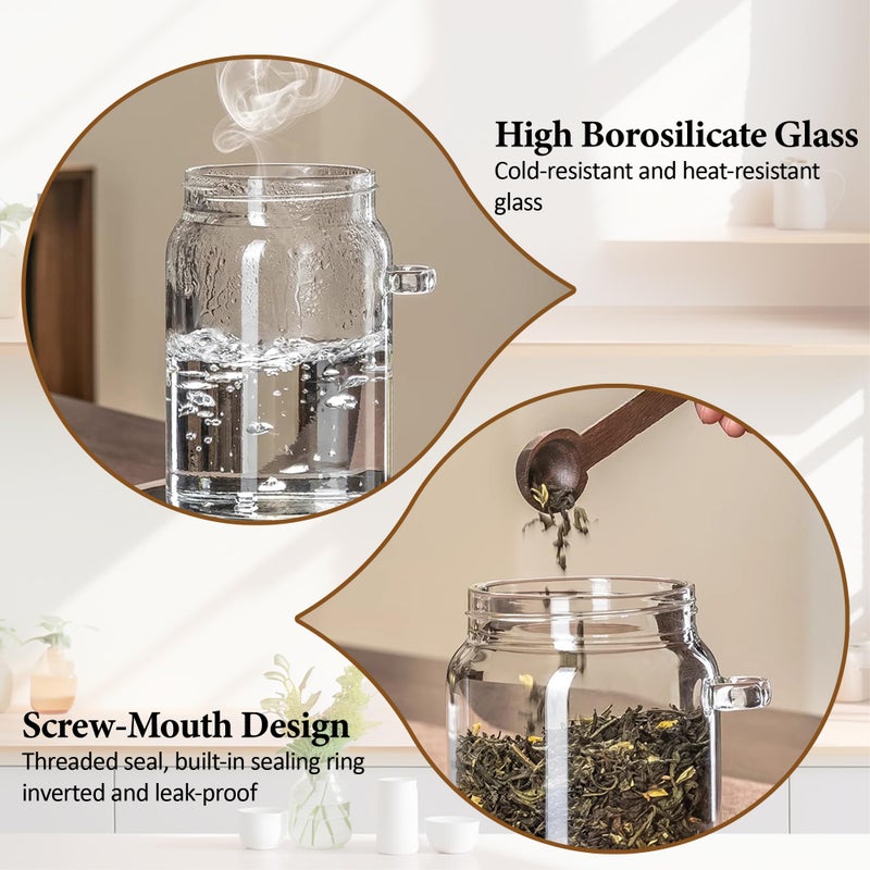 MOLADRI 15 oz/450 ml Glass Storage Canister with Airtight Wooden Lid, Clear Small Decorative Container Jar with Spoon for Salad Overnight Oats Snacks Yogurt Cereal Fruit Spice Sugar Coffee - 4 Pack - Image 3