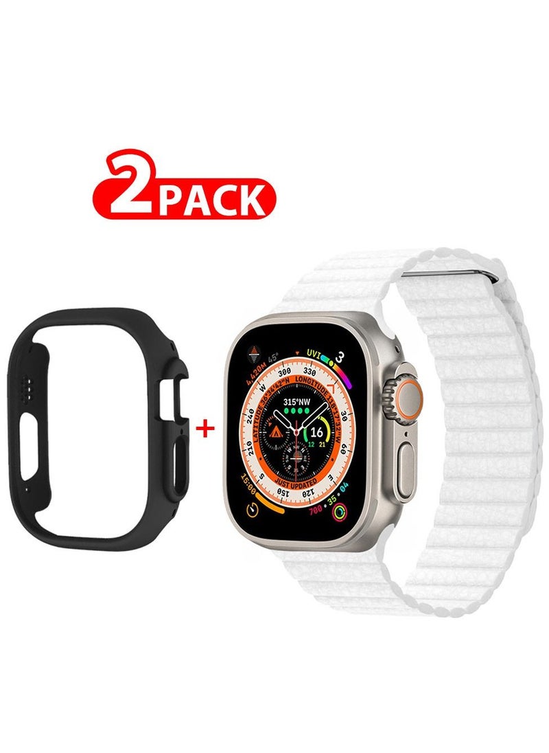 CATANES - 2 Packs For Apple Watch Band 49mm Leather Loop Band Magnetic Watch Strap Wristband and Black Cup Holder White - Image 1