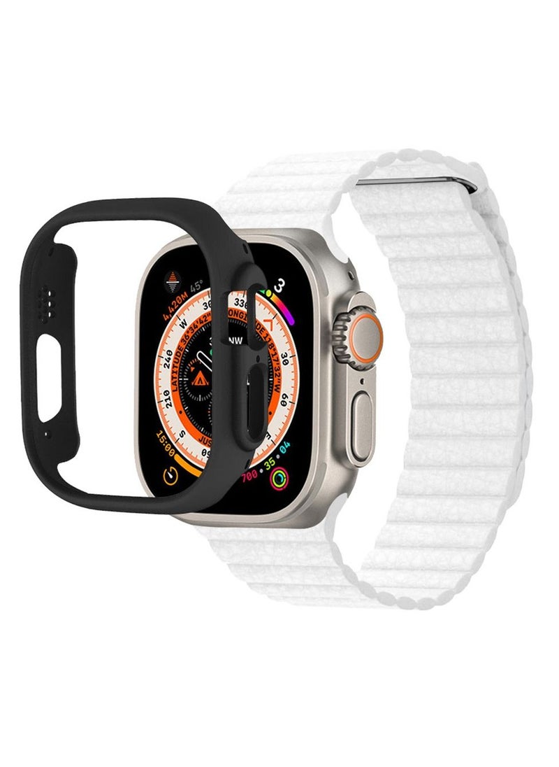 CATANES - 2 Packs For Apple Watch Band 49mm Leather Loop Band Magnetic Watch Strap Wristband and Black Cup Holder White - Image 1