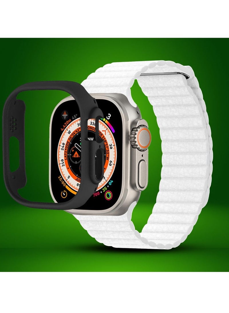 CATANES - 2 Packs For Apple Watch Band 49mm Leather Loop Band Magnetic Watch Strap Wristband and Black Cup Holder White - Image 1