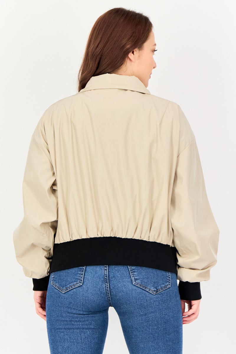 Andrew Marc Women Plain Bomber Jacket, Beige - Image 2