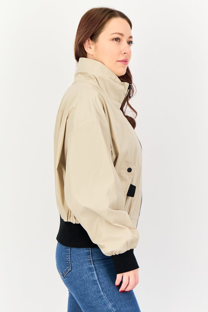 Andrew Marc Women Plain Bomber Jacket, Beige - Image 1