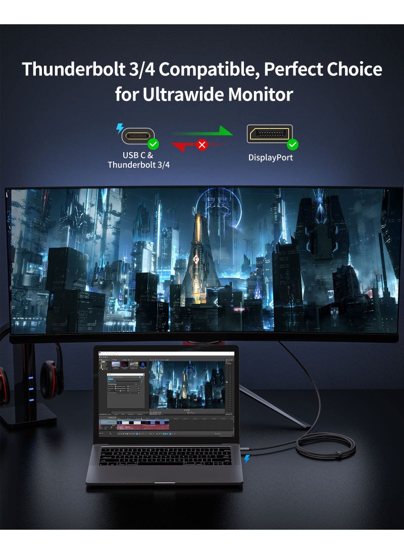 Silkland Silkland USB C to DisplayPort 1.4 Cable 15FT [8K@60Hz, 4K@144Hz 120Hz, 2K@240Hz], 5K Type C to DP 1.4 Cable, [32.4 Gbps, Thunderbolt 4/3 Compatible] for MacBook Pro 2022, M1 Mac Mini, iPad Pro, XPS  - Image 3