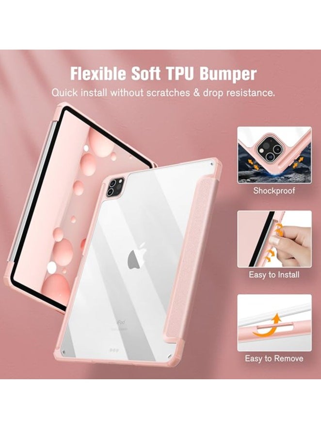 EVO New Compatible with iPad Pro 11 inch Case 2024 M4 with Built-in Pencil Holder, for iPad Pro 11 Case with Hard Clear Back Shell, Support Pencil Pro & Pencil (USB-C), Auto Wake/Sleep,PinK  - Image 3
