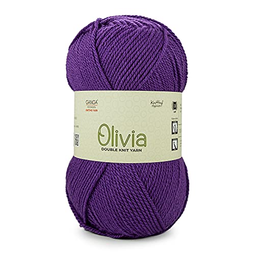 Ganga Acrowools Olivia, Double Knit Yarn. Hand Knitting And Crochet Yarn. Oekotex Class 1 Certified. Pack Of 2 Balls - 100Gms Each. Shade No - Olv018, Purple Royal - Image 1