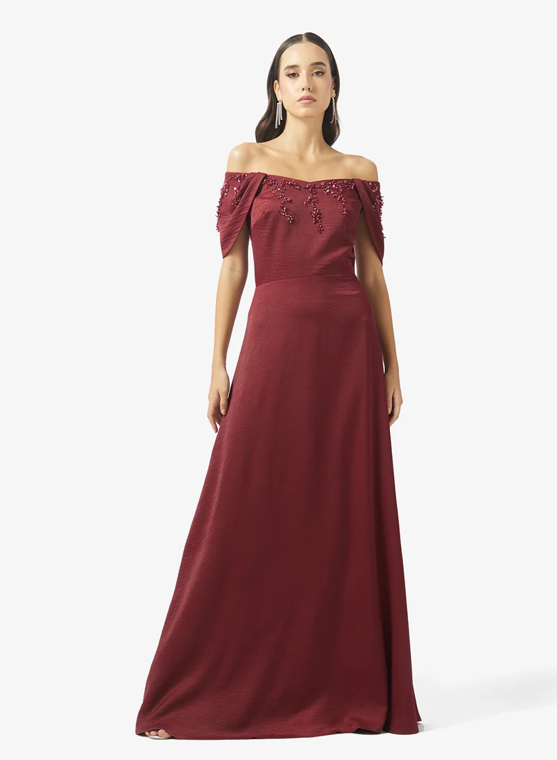 Off Shoulder Crepe A Line Evening Dress