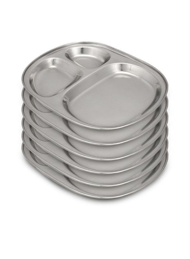 Dynore Stainless Steel 3 in 1 Three Compartment Nasta/Snacks/Kids Nasta Plate/Partition Plate- Set of 6 - Image 2