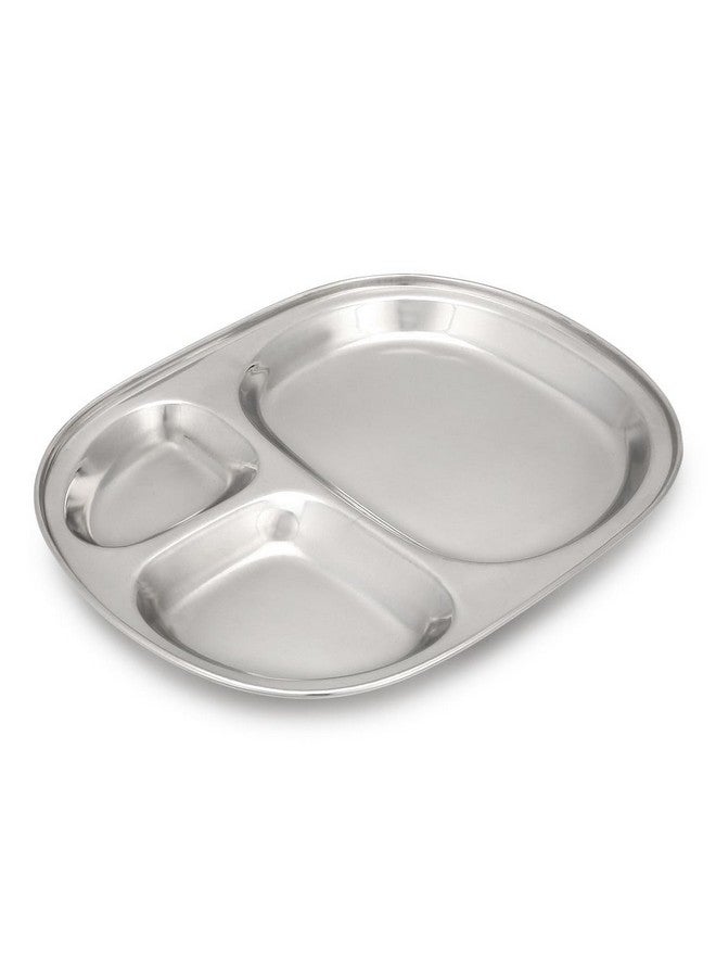 Dynore Stainless Steel 3 in 1 Three Compartment Nasta/Snacks/Kids Nasta Plate/Partition Plate- Set of 6 - Image 4