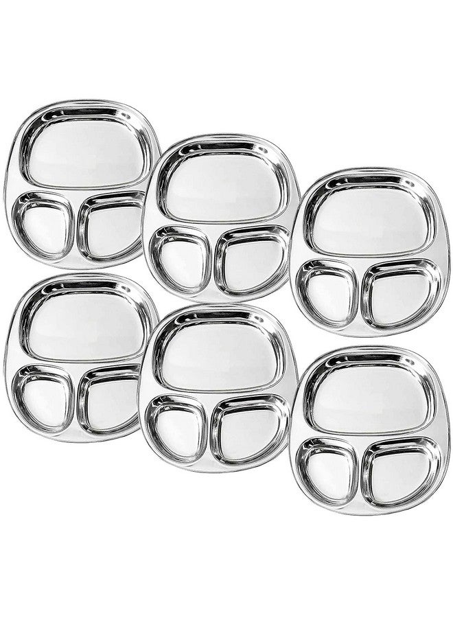 Dynore Stainless Steel 3 in 1 Three Compartment Nasta/Snacks/Kids Nasta Plate/Partition Plate- Set of 6 - Image 1
