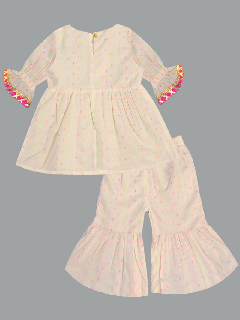 A.T.U.N. (ALL THINGS UBER NICE) Baby Girls Neon Swiss dot Kurti in Gota Lacework with Sharara Set | Comfortable Cotton Ethnic Clothing Set - Image 4