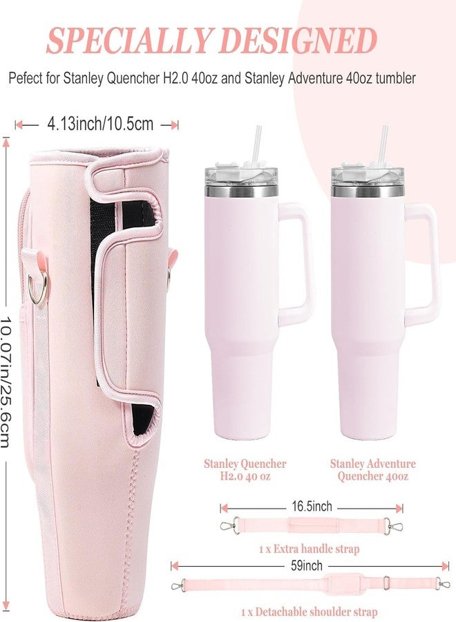 INFIX MART Neoprene Water Bottle Carrier Bag with Adjustable Strap & Phone Pocket for Stanley 40oz & 30oz Tumbler Insulated Sleeve Holder for Travel Gym Hiking Walking Durable & Washable Water Bag (Pink) - Image 5