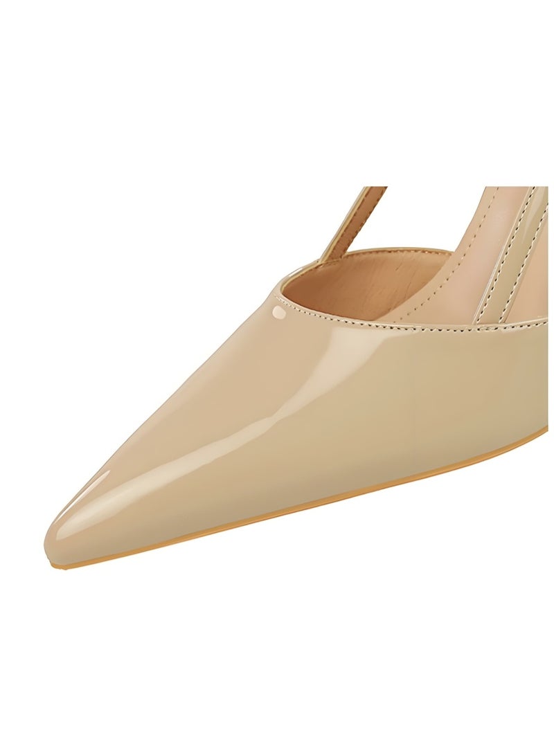 BIGTREE Women's Closed Pointed Toe Pumps Slingback High Heels Sandals With Strap Khaki 9CM - Image 4