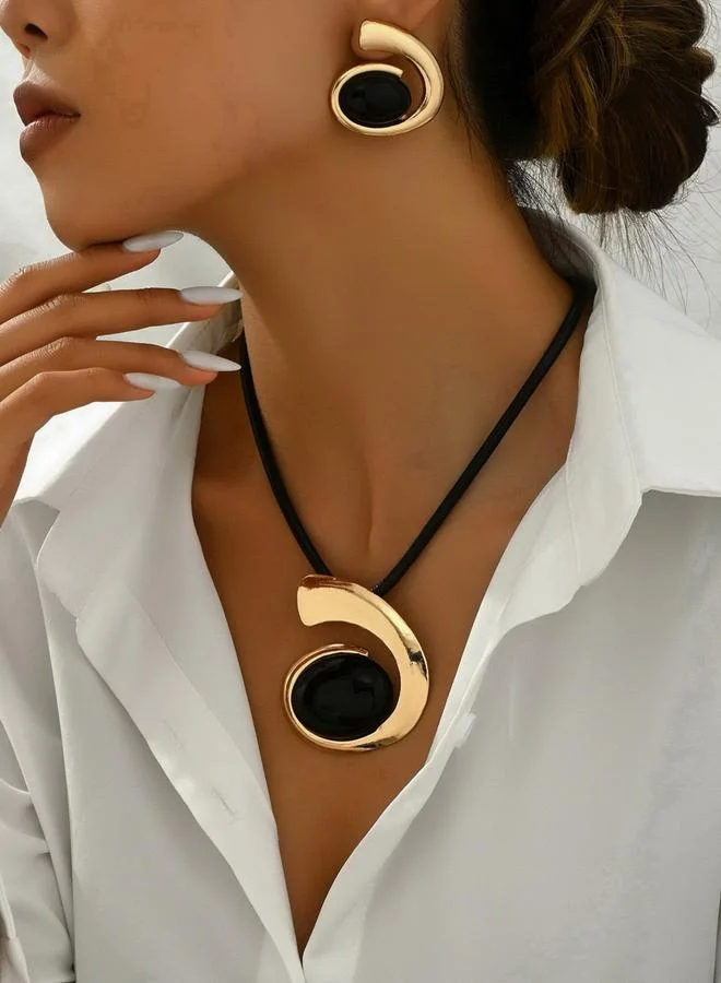 Take Two Take Two Swirl Shape Metal Necklace and Earrings Jewelry Set