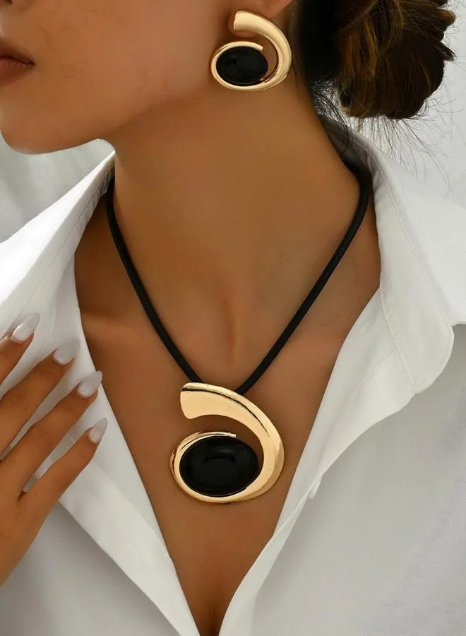 Take Two Take Two Swirl Shape Metal Necklace and Earrings Jewelry Set