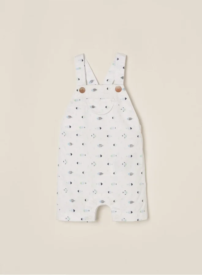 Zippy Dungarees for Newborn Baby Boys 'Fish', White