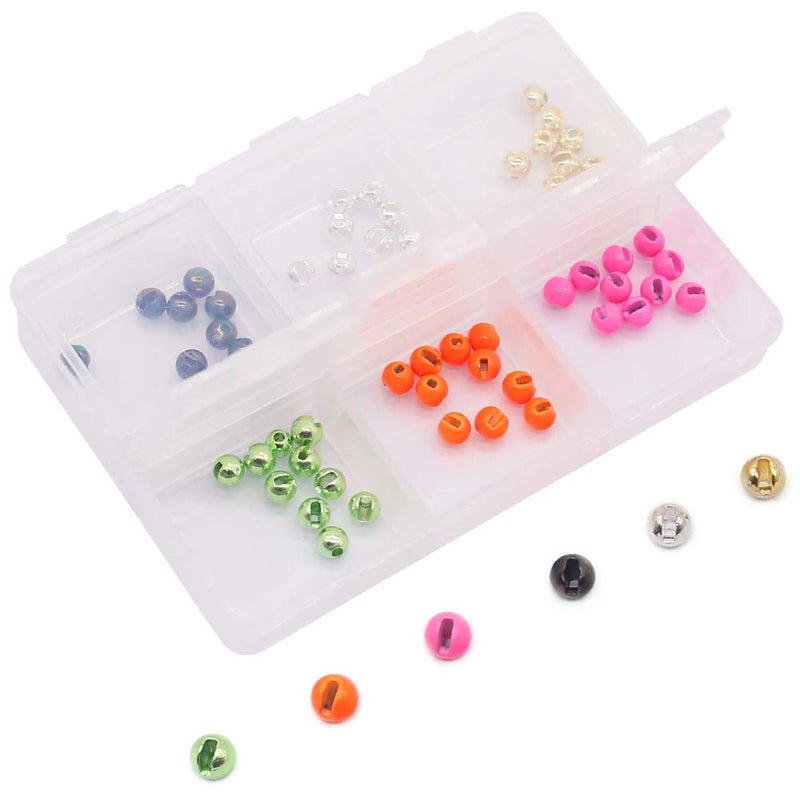 XFISHMAN Tungsten-Slot-Beads-Fly-Tying-Beads-Heads-Assortment Fly Tying Materials Nymph for Fly Fishing Slotted Tungsten Beads 60 Pack (5/64â€ 2mmï¼ˆ6 Colors ï¼‰ 60 Pack) - Image 5