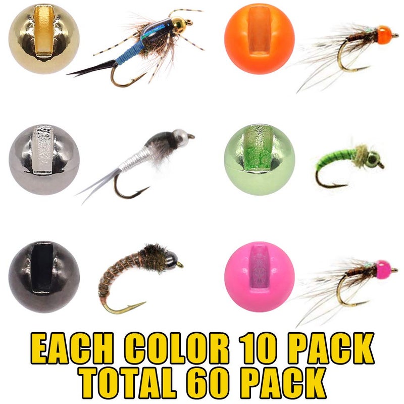 XFISHMAN Tungsten-Slot-Beads-Fly-Tying-Beads-Heads-Assortment Fly Tying Materials Nymph for Fly Fishing Slotted Tungsten Beads 60 Pack (5/64â€ 2mmï¼ˆ6 Colors ï¼‰ 60 Pack) - Image 3