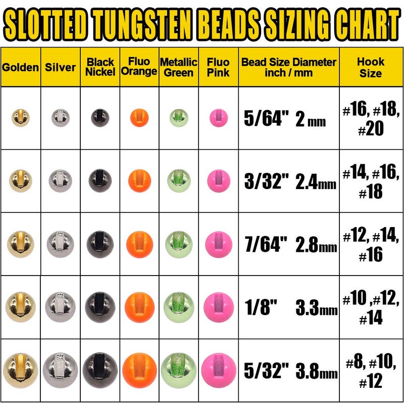 XFISHMAN Tungsten-Slot-Beads-Fly-Tying-Beads-Heads-Assortment Fly Tying Materials Nymph for Fly Fishing Slotted Tungsten Beads 60 Pack (5/64â€ 2mmï¼ˆ6 Colors ï¼‰ 60 Pack) - Image 2