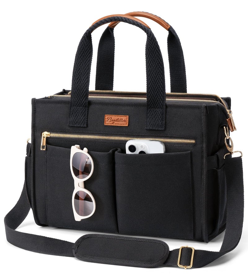 Bagstellar Canvas Tote Bag for Women, 15-Pocket Large Crossbody Purse Shoulder Satchel Handbag Bible Laptop Bag Zipper Bookbag for Teacher Nurse Work Travel College Everyday - Image 1