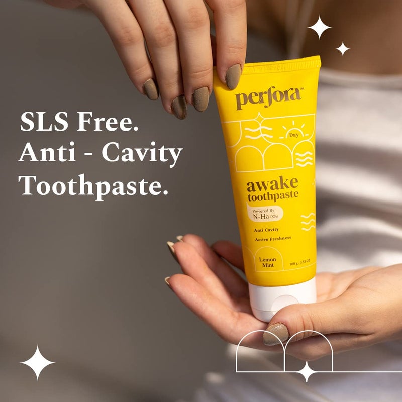 Perfora باقة معجون الأسنان وفرشاة الأسنان اليدوية من بيرفورا - روتين يومي للاستيقاظ والاسترخاء - 2 قطعة | انتعاش نشط، منع التسوس وتبييض الأسنان | تركيبة آمنة للمينا للعناية بالفم | تبييض الأسنان وإنعاش النفس - Image 2